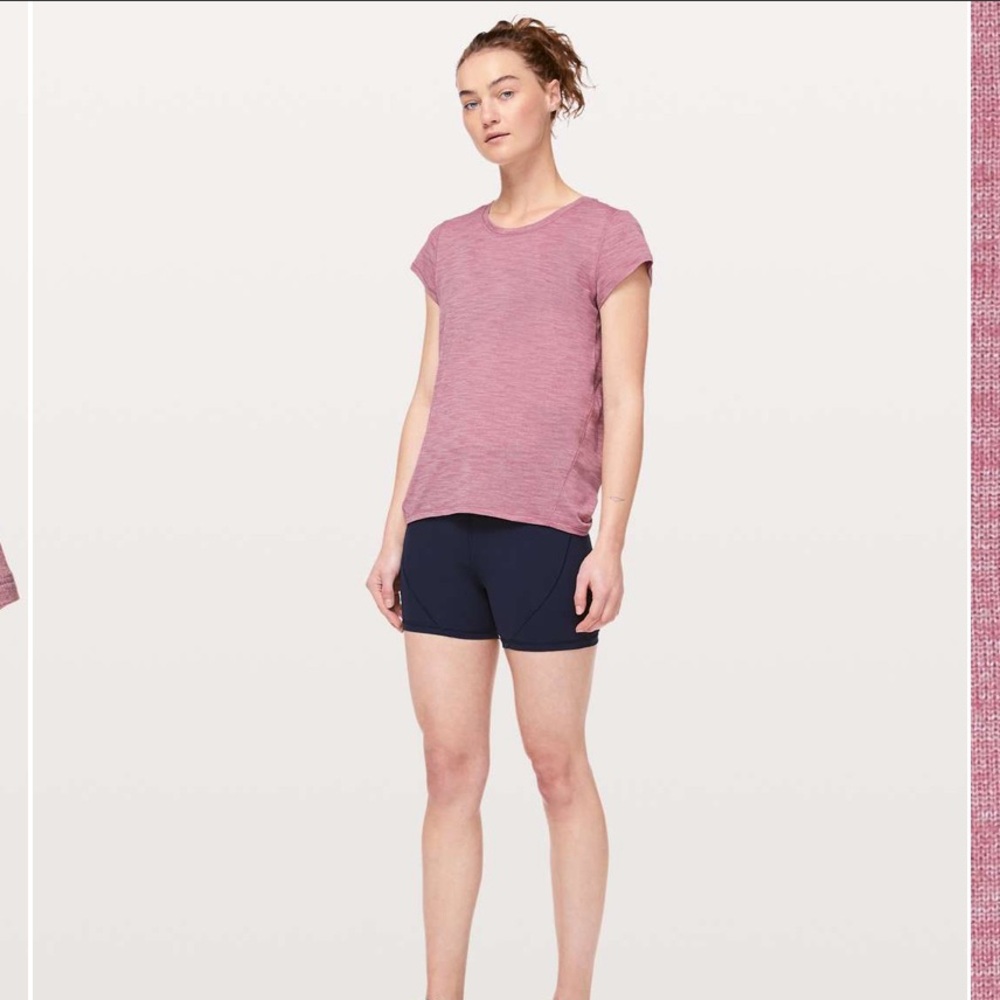 Lululemon Another Mile Short Sleeve T Shirt Heathered Figue Run Pink T Shirt